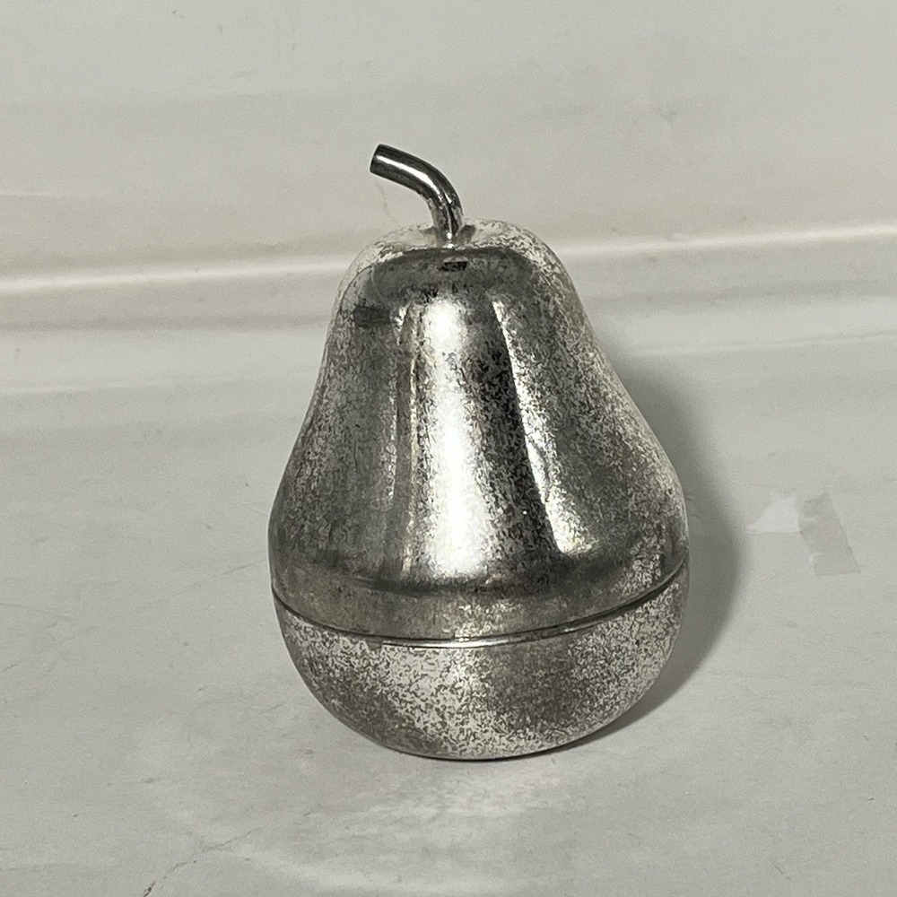Vintage Silver toned Pear Shaped Lined Top And Bottom Trinket Box